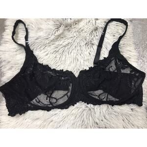 Floral Lunaire Black Mesh Lace Wireless Bra 40D Sheer Embroidered Gothic Style